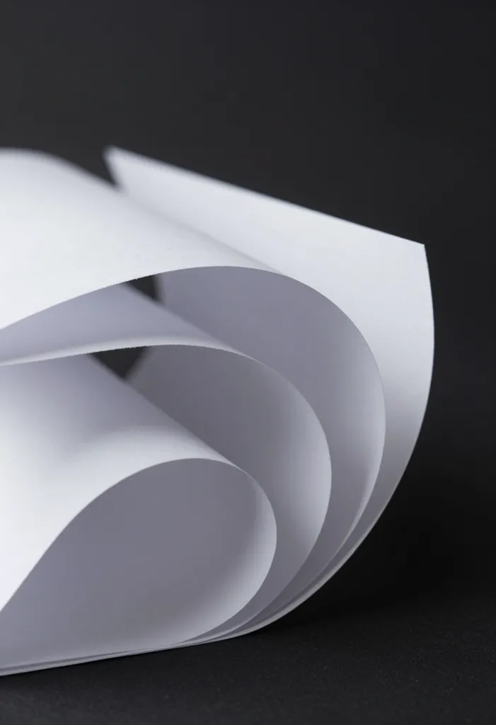 Sheets of white paper curved into soft arcs on dark