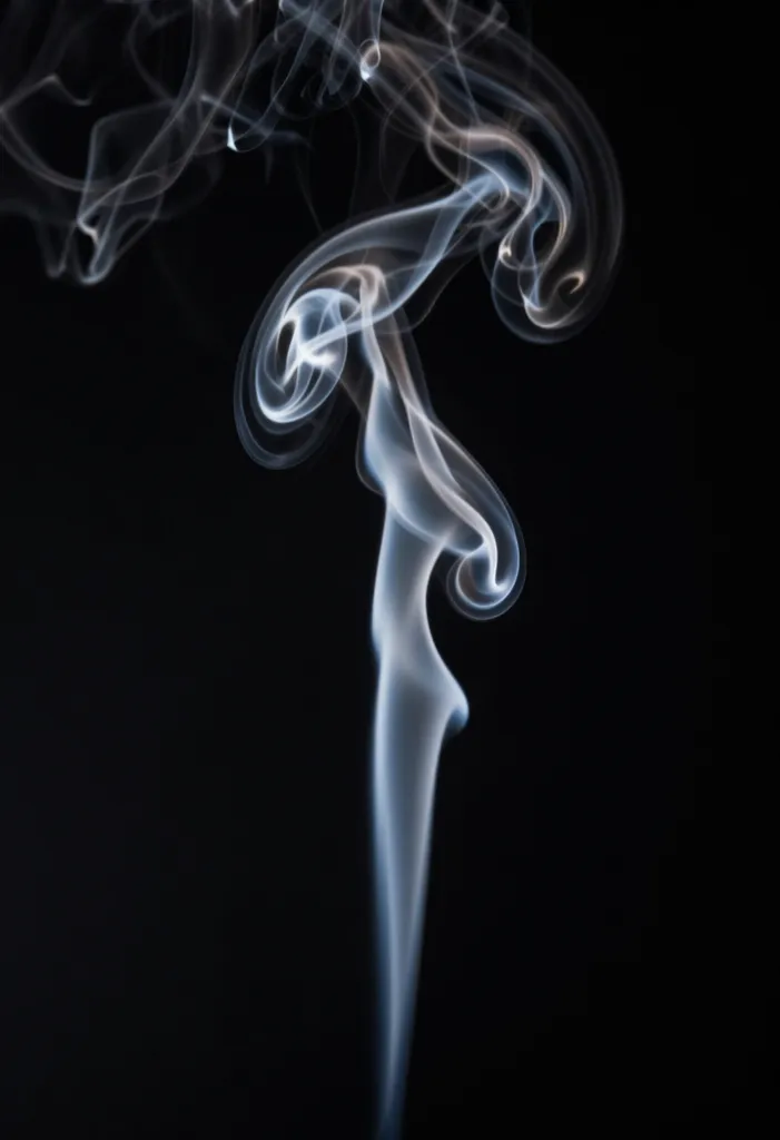 A single wisp of white smoke curling upward on black